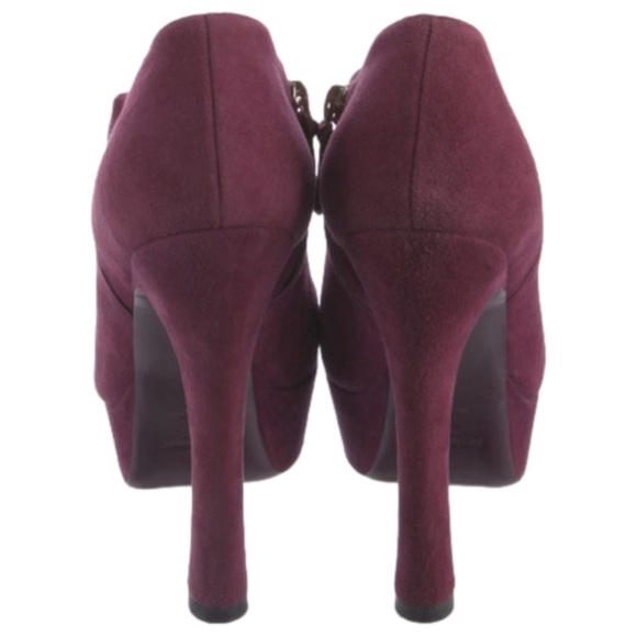 Yves Saint Laurent YSL Rive Gauche Suede Mules | Burgundy | Size 7 - Picture 5 of 6
